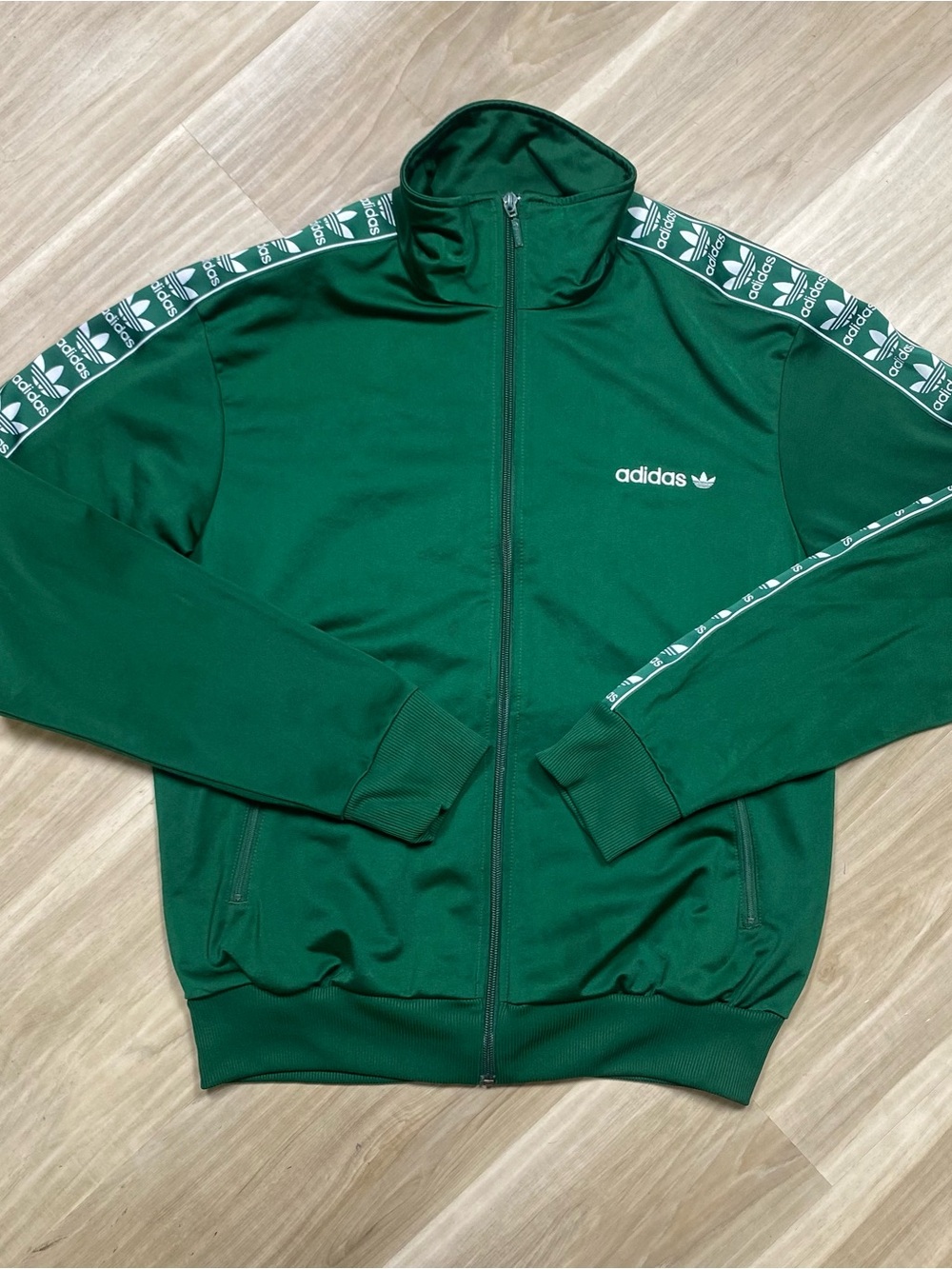 Adidas Originals Track Jacket Mens Large Green Trefoil Logo Sleeve